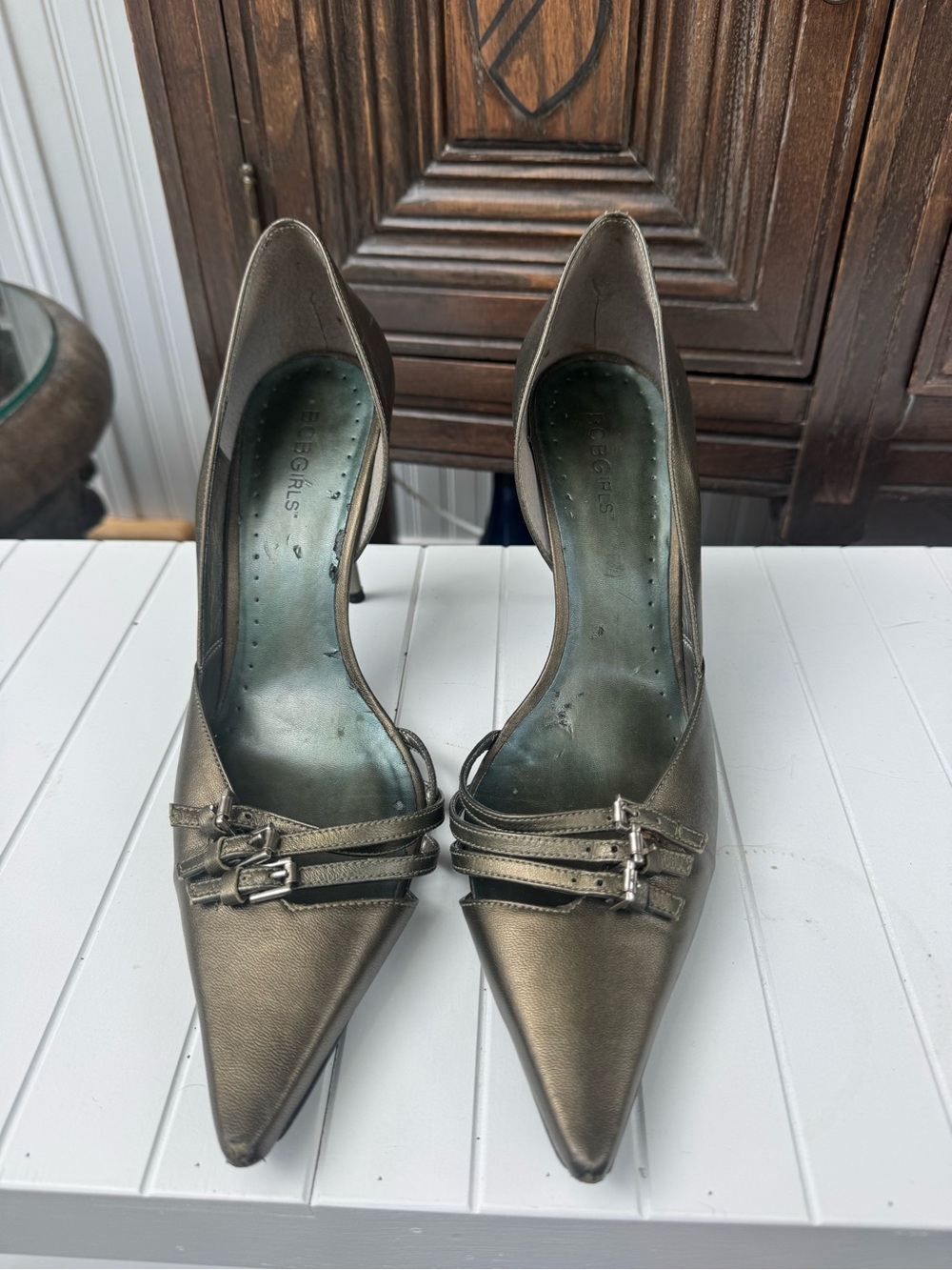 BCB GIRLS metallic green heels